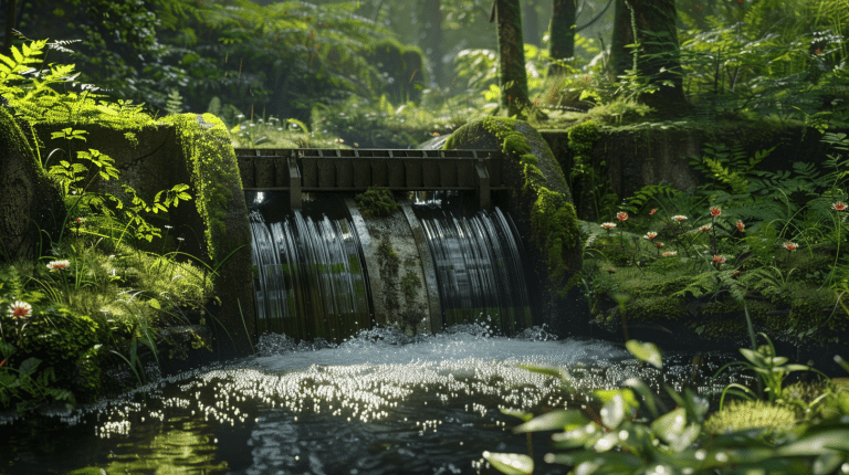 Une hydrolienne, placée dans un ruisseau, génère de l'électricité